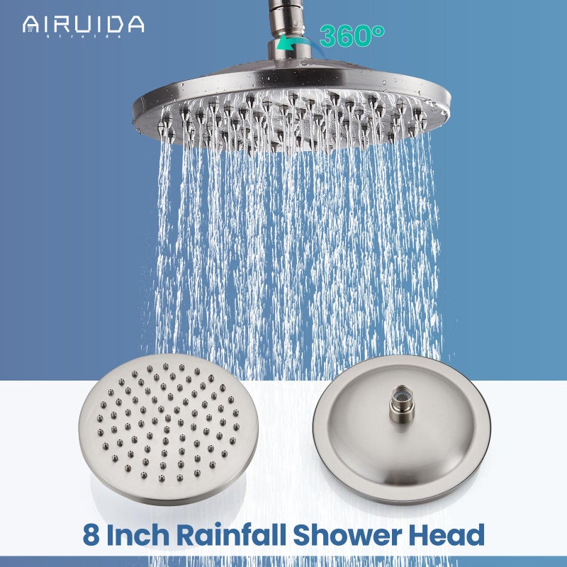 Airuida Exposed Shower System, 8 Inch Rainfall Shower Head with Handheld Spray, Single Handle Wall Mount Shower Faucet Set, Solid Brass Dual Function Exposed Pipe Fixture for Bathroom,Brushed Nickel - Image 3